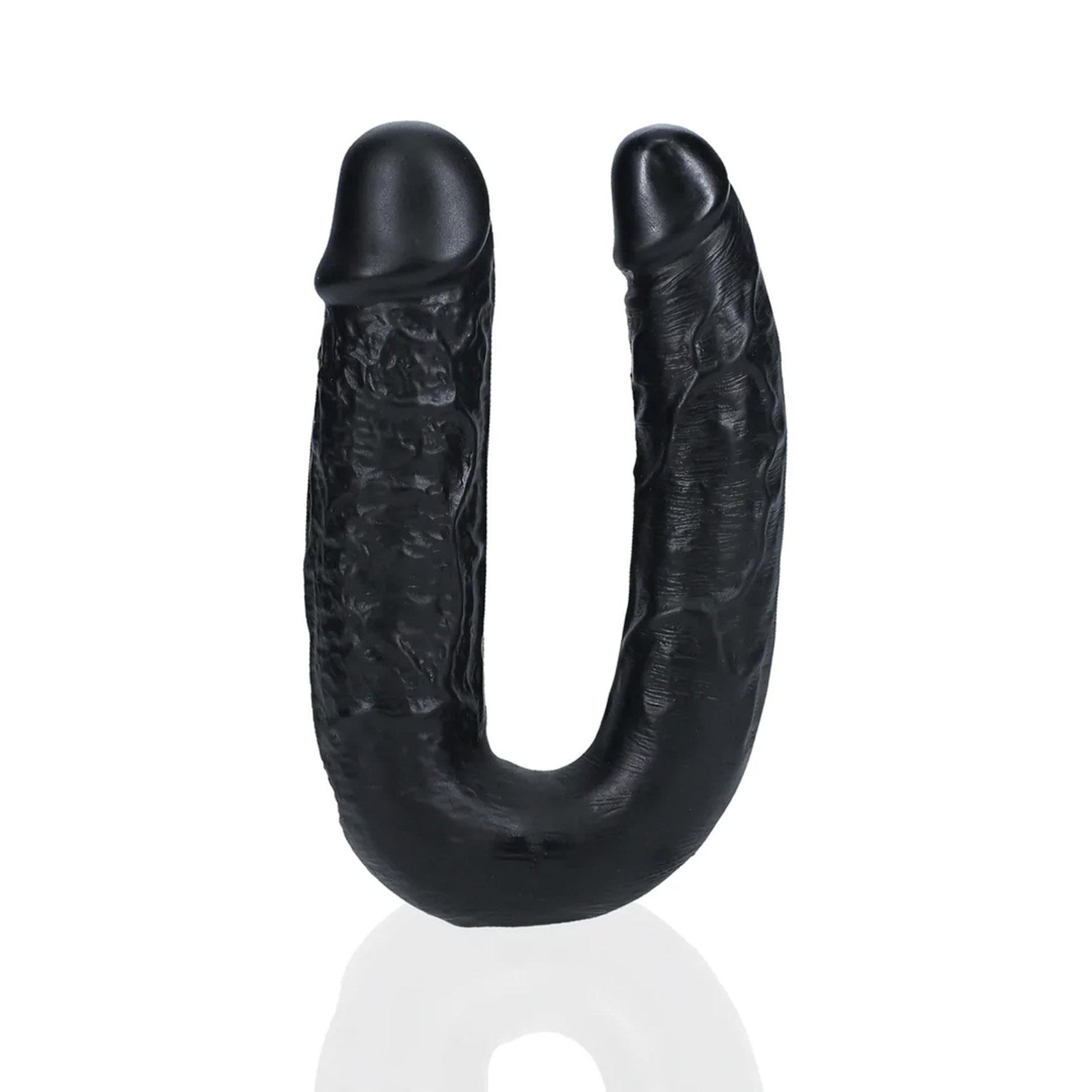 Dildo dublu în formă de U RealRock 12,7 cm negru