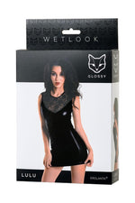 Rochie neagră Lulu lucioasă XL cu aspect ud