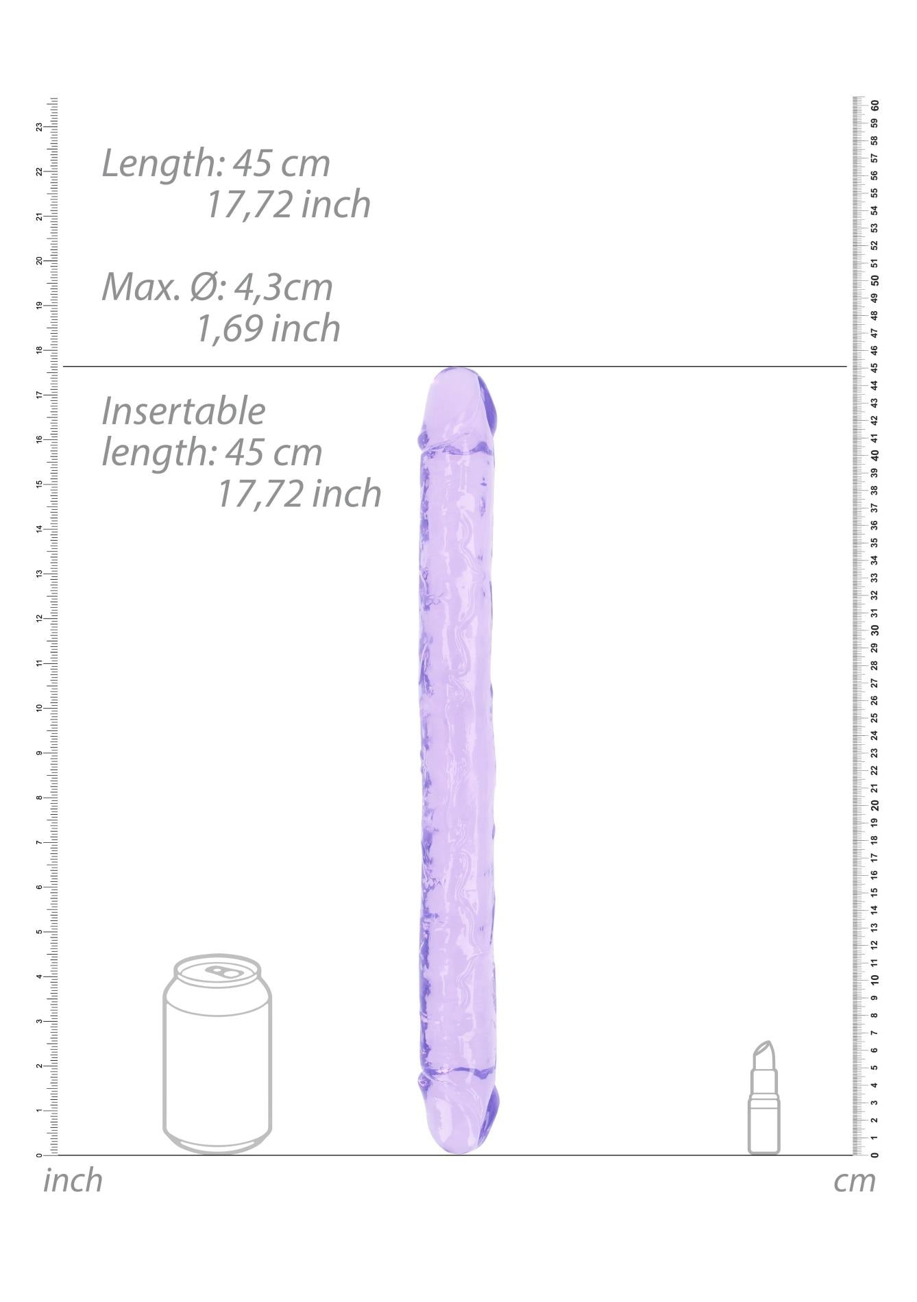 Dildo dublu realist RealRock transparent 45 cm