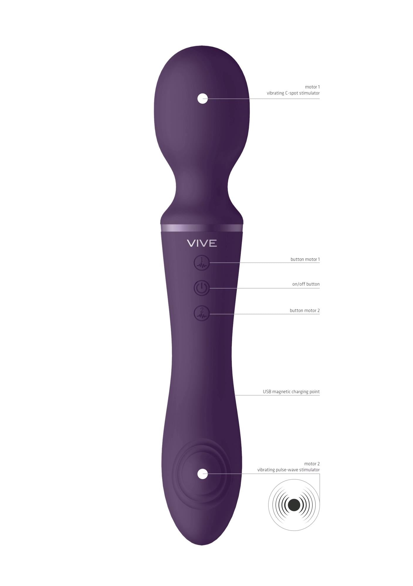 Vibrator cu baghetă din silicon Vive Enora, violet, USB, 22 cm