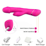 Vibrator iepure Rubberco, silicon, roz și roșu, 9 vibrații