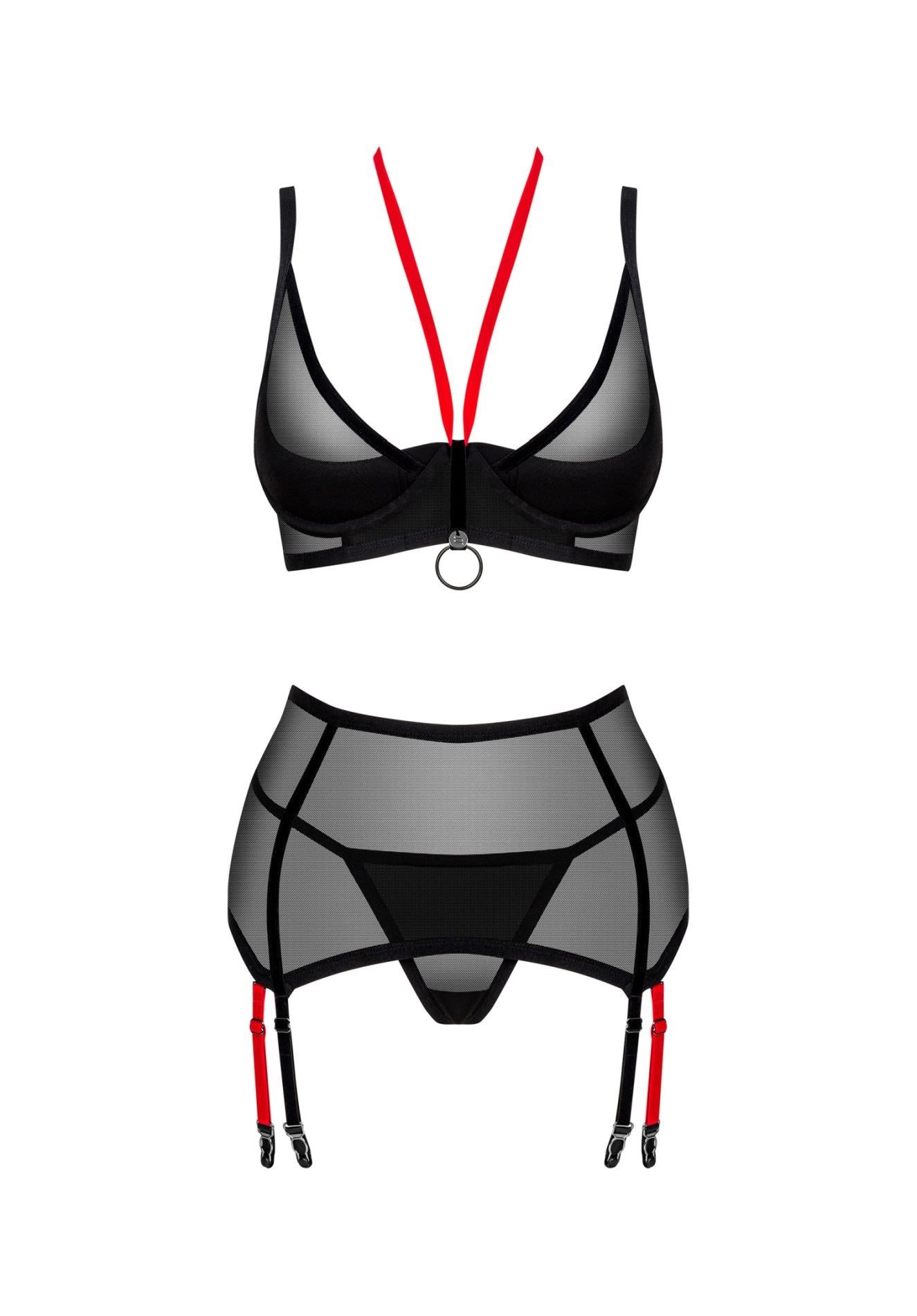 Set de lenjerie intimă Glandez Obsessive din trei piese, negru M/L