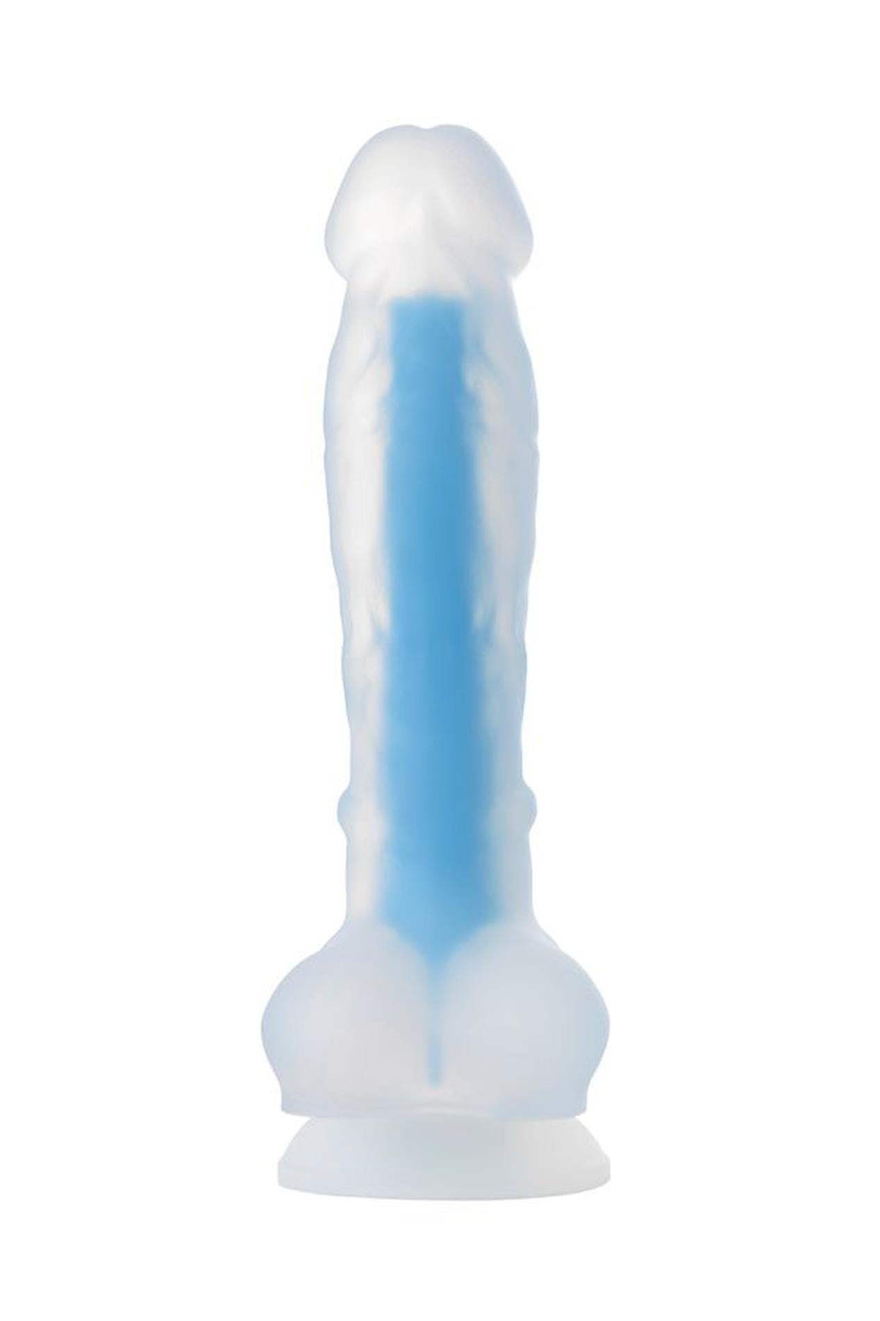 Dildo cu gel strălucitor Bruce Glow Blue 16.5 cm Beyond