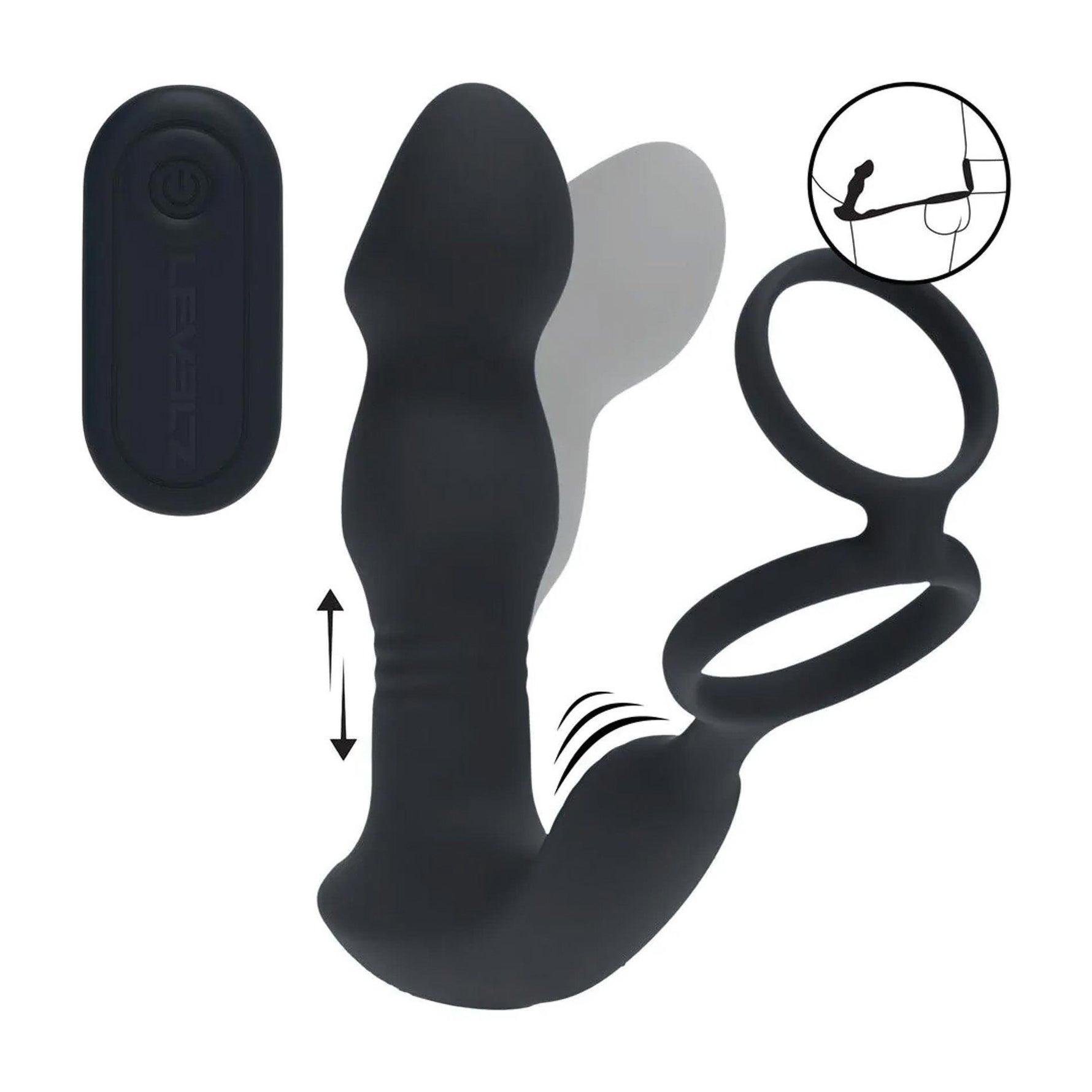 Masaj vibrant pentru prostată Levelz cu inel din silicon, negru