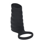 Husă vibratoare din silicon striat Levelz cu inel, neagră, 4,3 cm