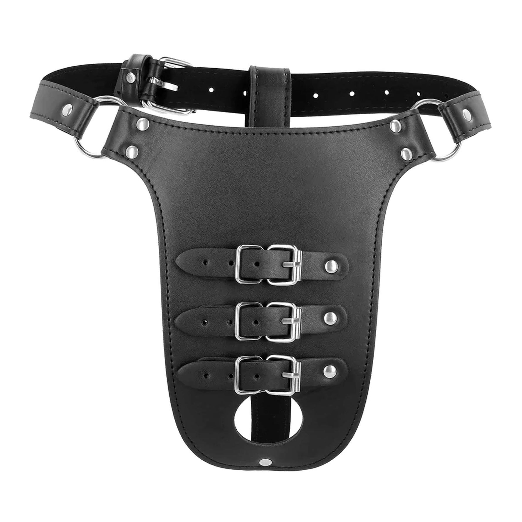 Centură de castitate Ouch din piele PU cu bretele, neagră, 110 cm