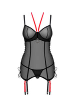 Corset Glandez cu tanga Obsessive negru cu accente roșii XS/S