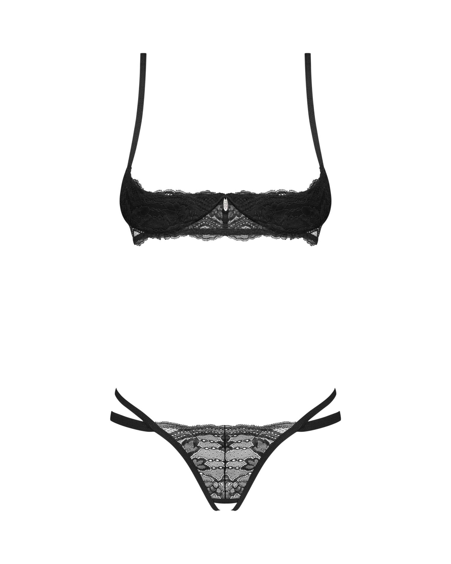 Set lenjerie intimă Obsessive Nutris cu deschidere neagră XL 2XL