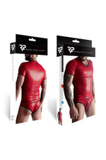 Set bărbătesc wetlook, tricou cu decolteu în V și chiloți brazilieni, roșu S Regnes