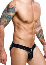 Jockstrap cu lanț din imitație de piele neagră Eroticwear MOB