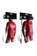 Tricou bărbătesc Regnes Fetish Planet wetlook cu guler în V, roșu, mărimea S