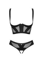 Set lenjerie neagră deschisă Obsessive Chic Amoria XS/S