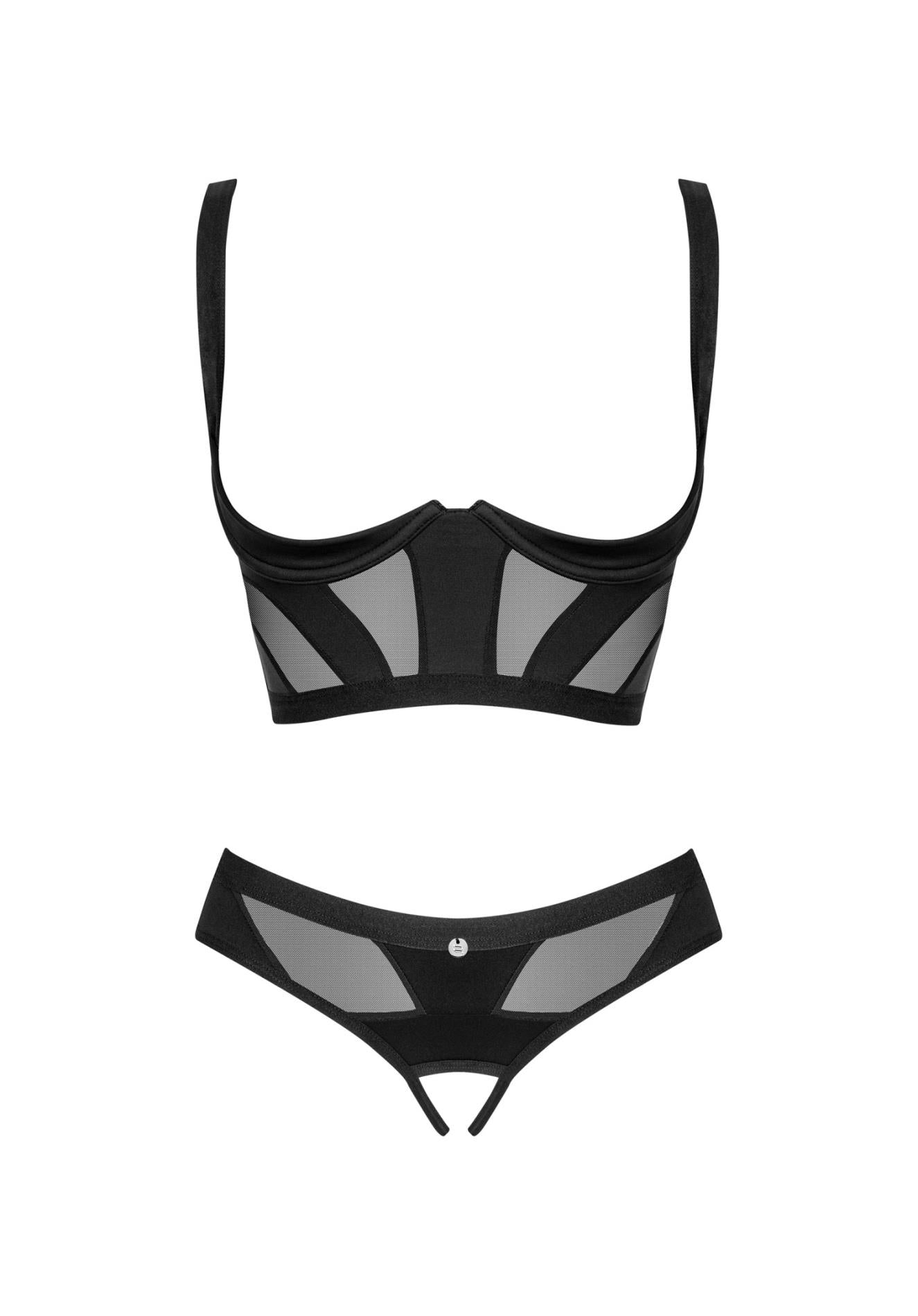 Set lenjerie neagră deschisă Obsessive Chic Amoria XS/S