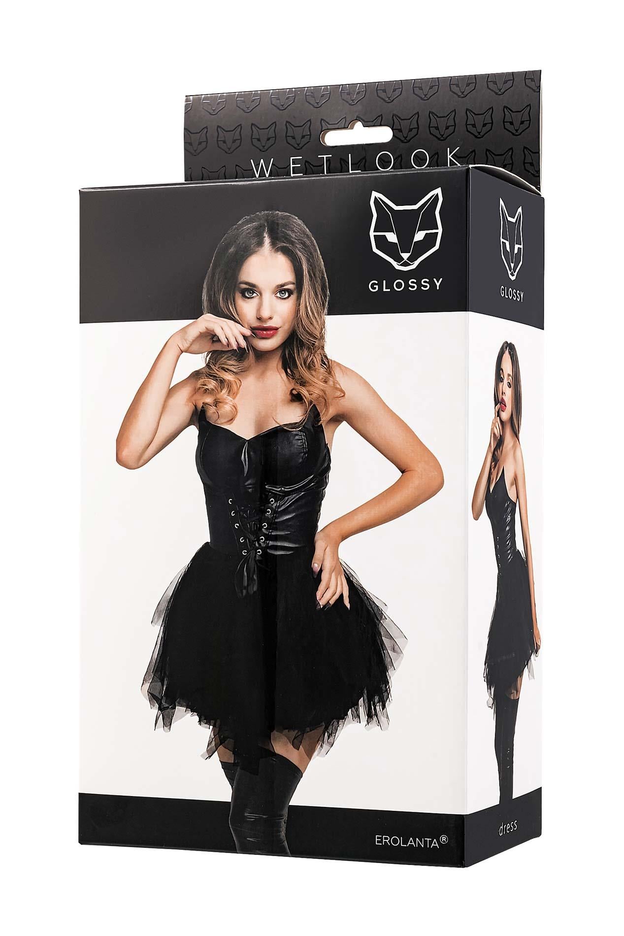 Rochie lucioasă Elisia wetlook neagră L