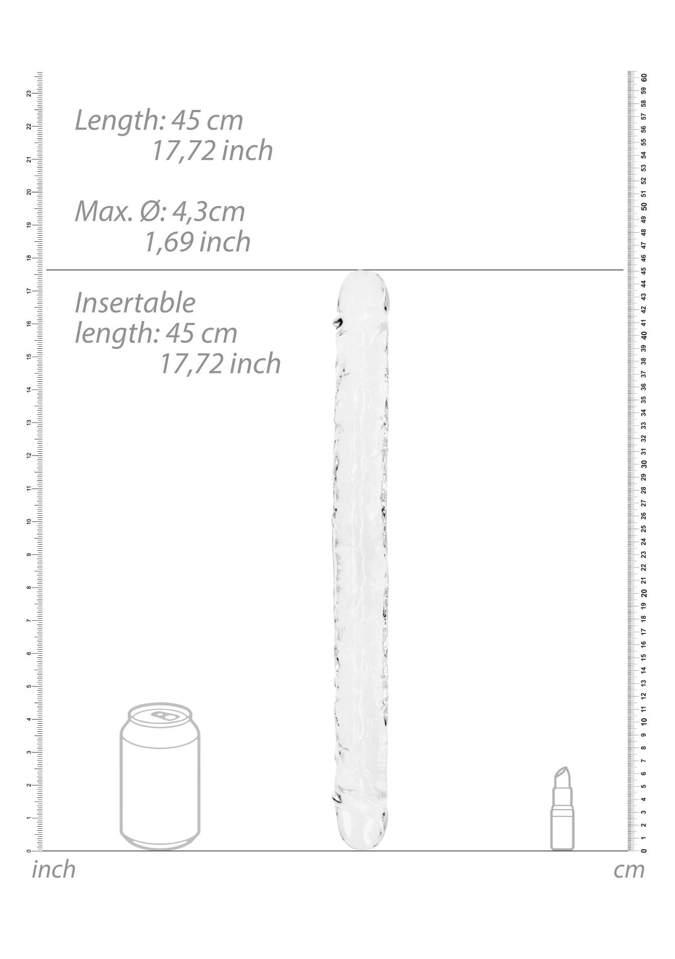 Dildo dublu RealRock realist transparent 45 cm