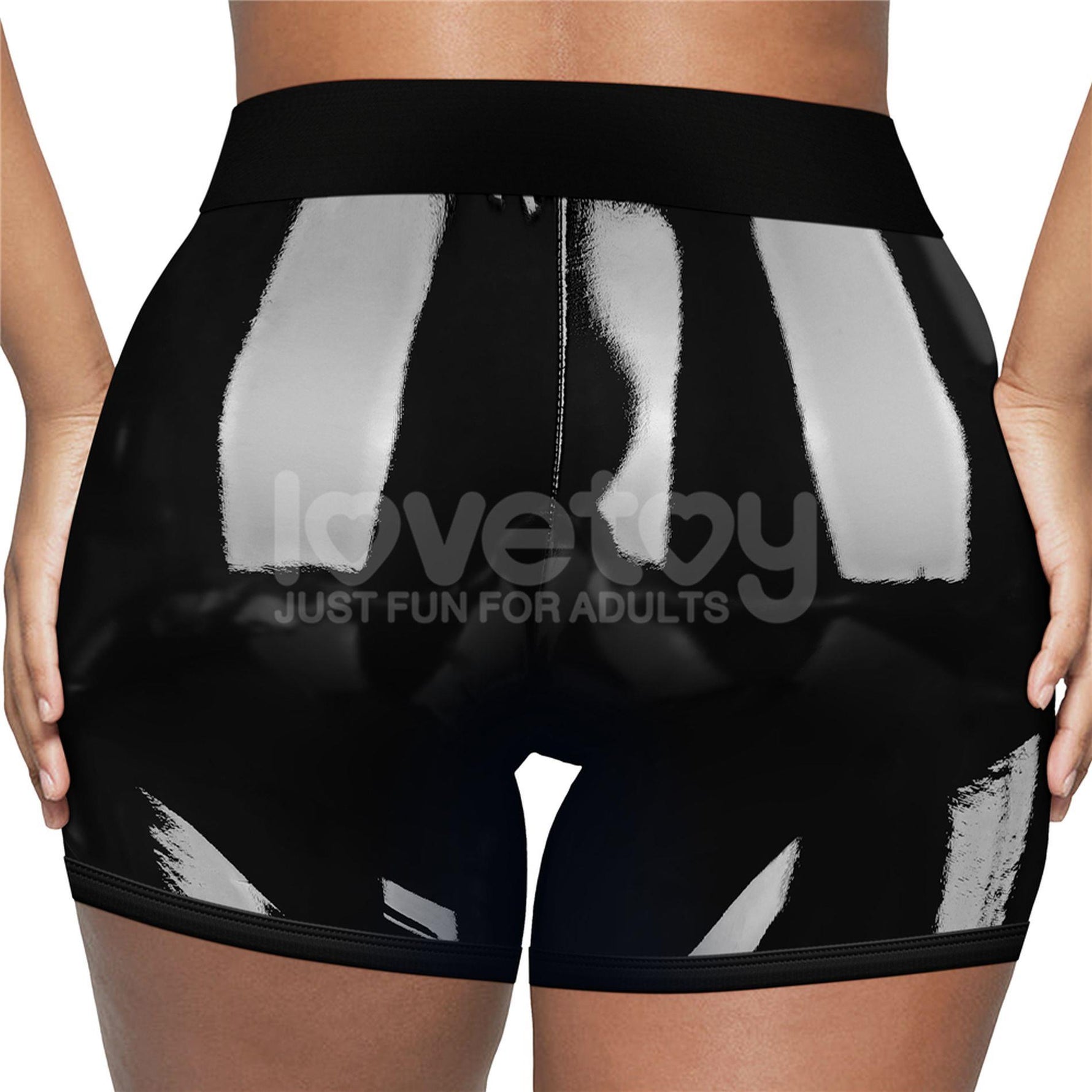Pantaloni scurți Lovetoy cu strap-on, negri, talie 40-43 inci