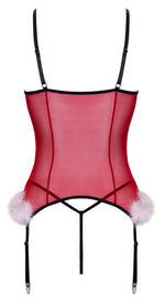 Corset basc roșu Cottelli L/XL cu tanga și pene