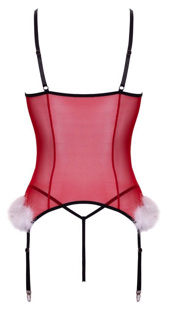 Corset basc roșu Cottelli L/XL cu tanga și pene