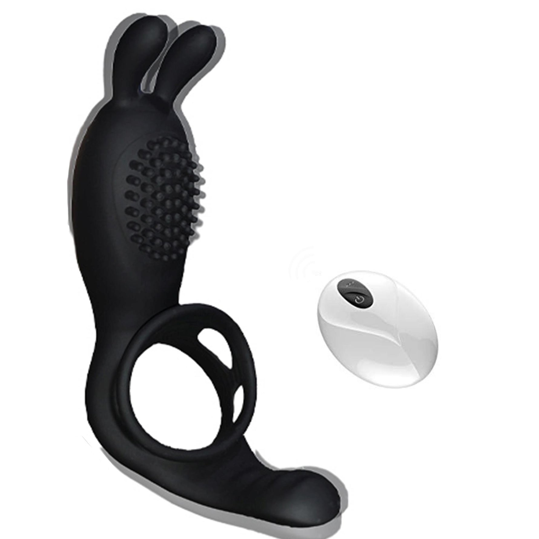 Inel vibrant pentru penis USB, drăguț, negru, din seria B, cu telecomandă, pentru iepurași