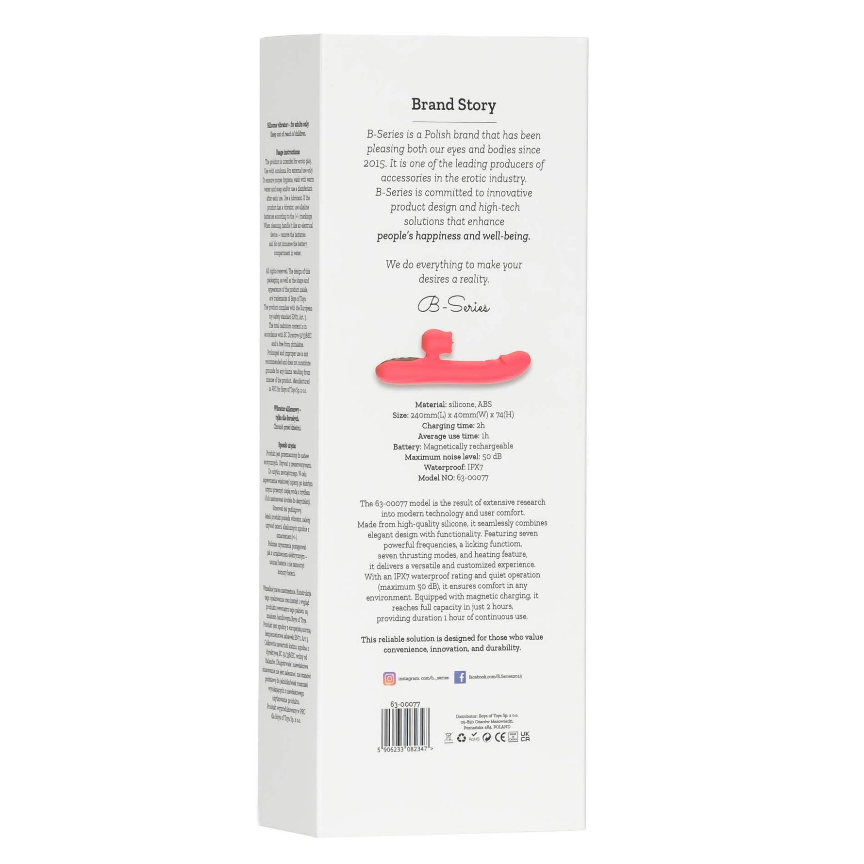 Vibrator de tip linge din silicon încălzit Fox seria B, roșu, 24 cm