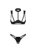 Set lenjerie intimă Obsessive Roccele neagră cu deschidere 2XL/3XL