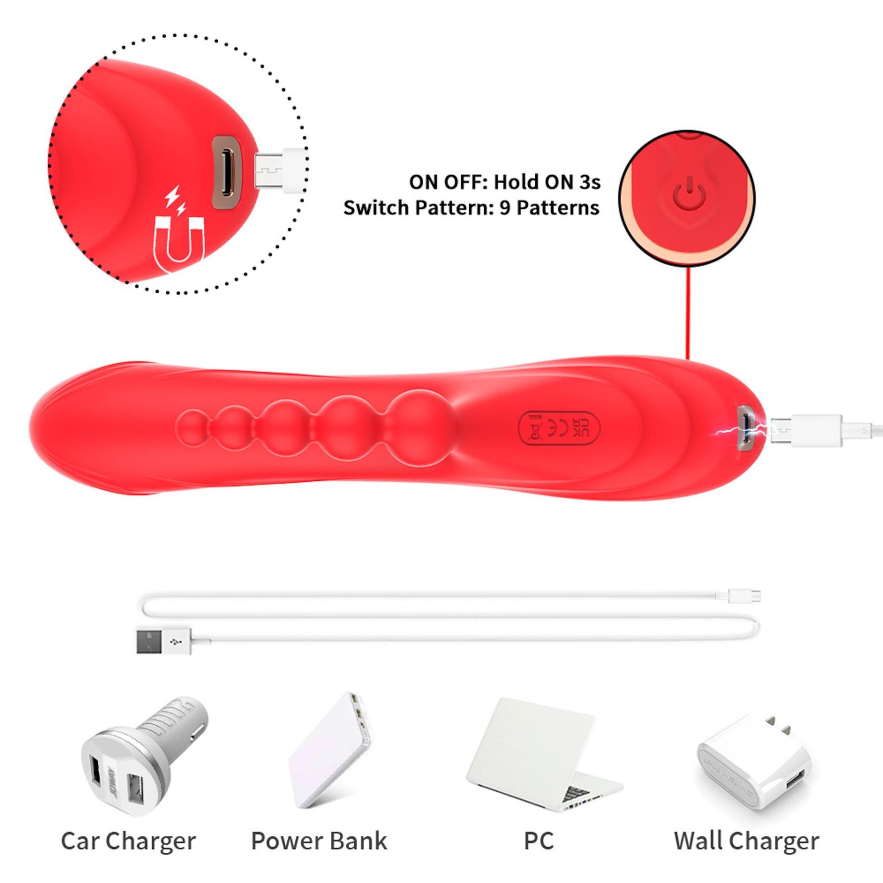 Vibrator Trident Iepuraș Roșu USB 22 cm
