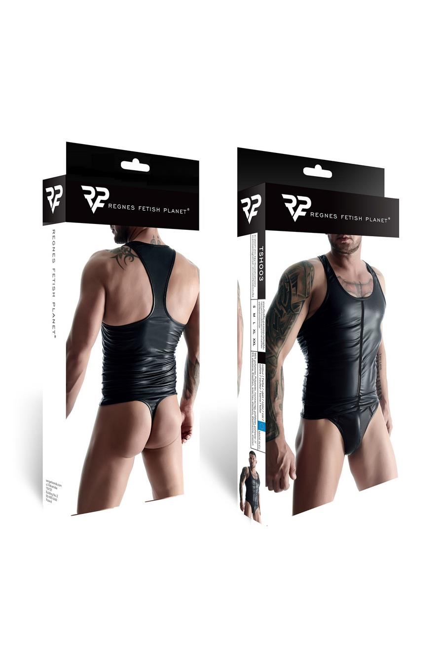 Tricou fără mâneci Regnes Fetish Planet pentru bărbați, aspect umed, negru, mărimea M