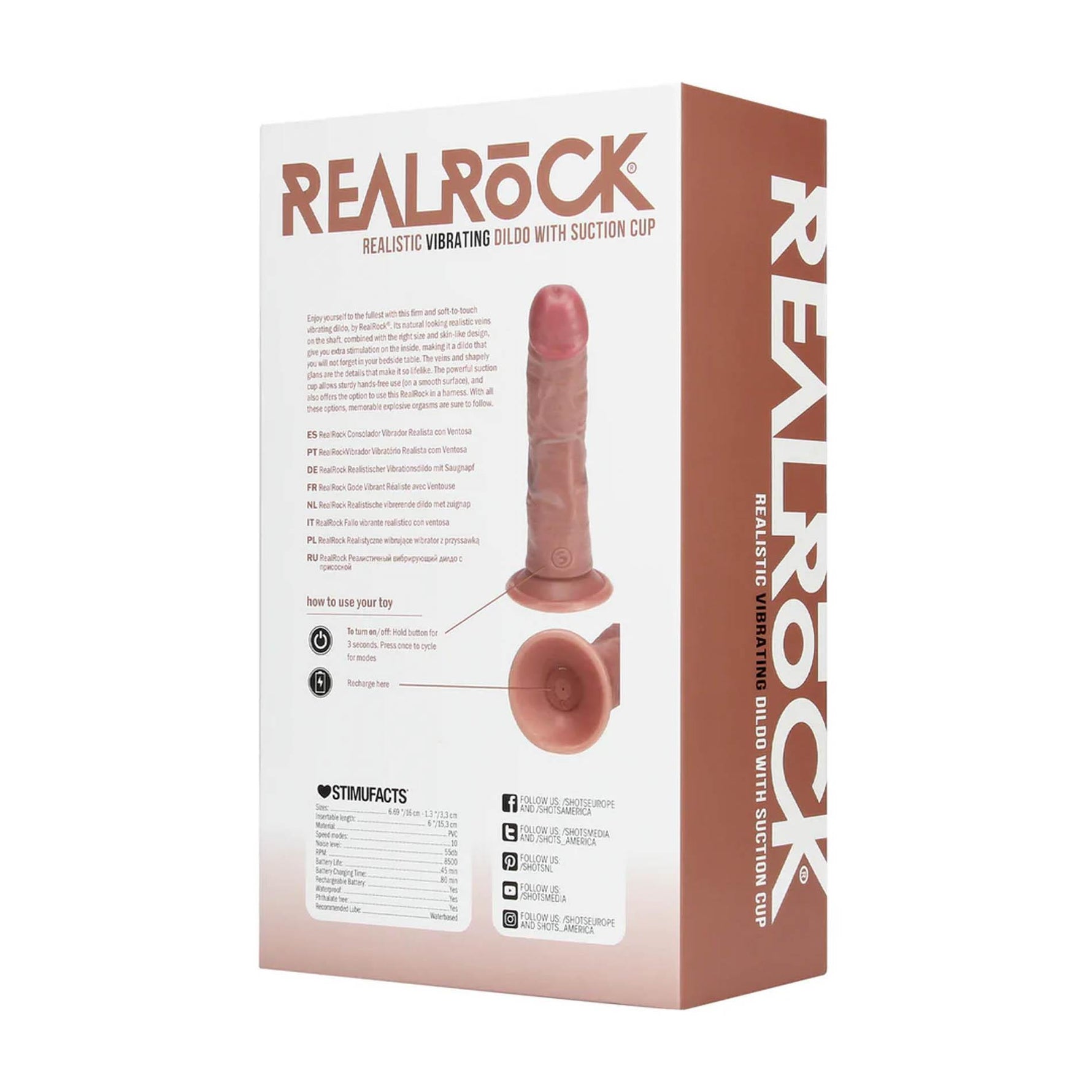 Vibrator realist curbat RealRock, culoarea pielii, 17 cm