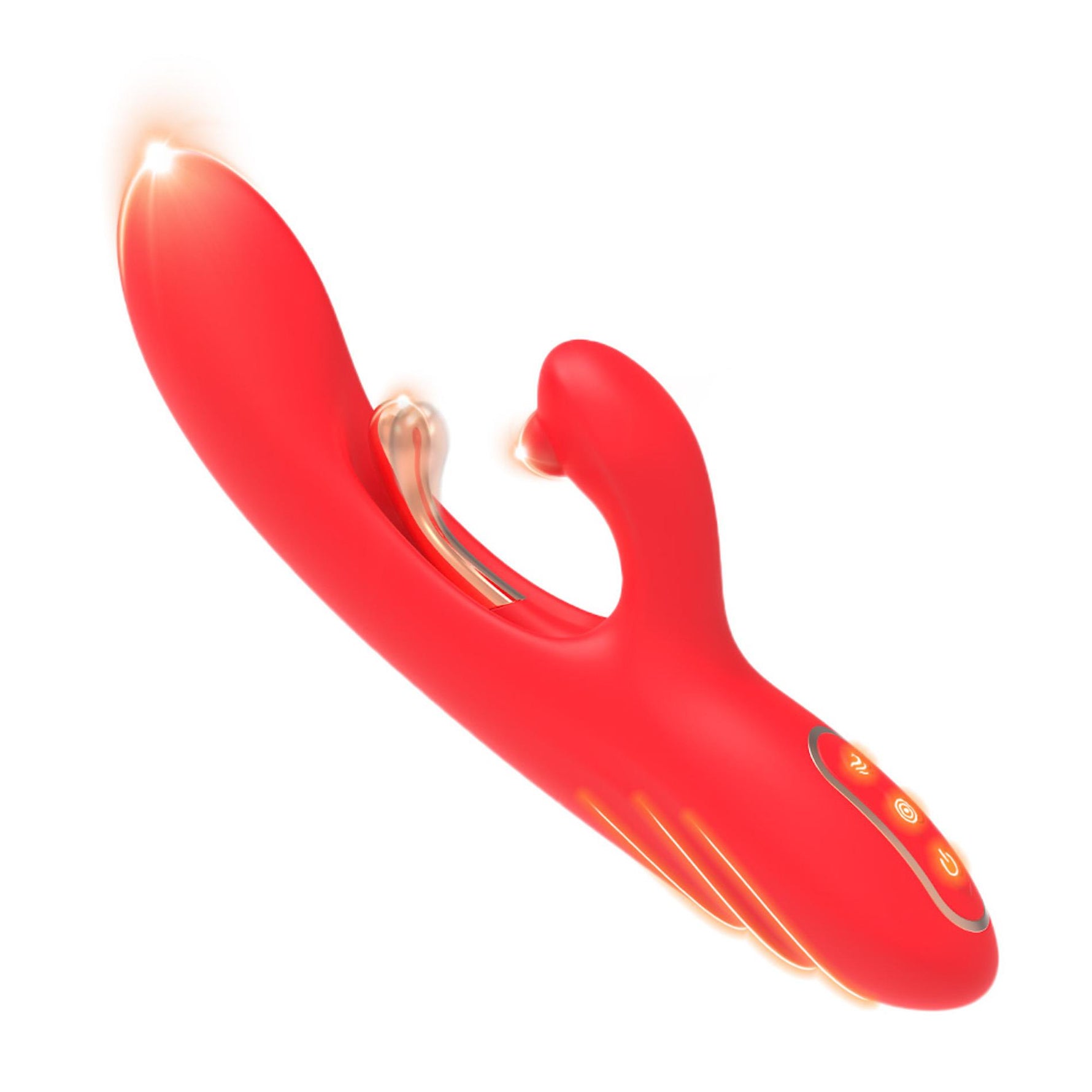 Vibrator Nirvana Iepuraș Roșu cu Trei Puncte din Silicon, USB, 22 cm