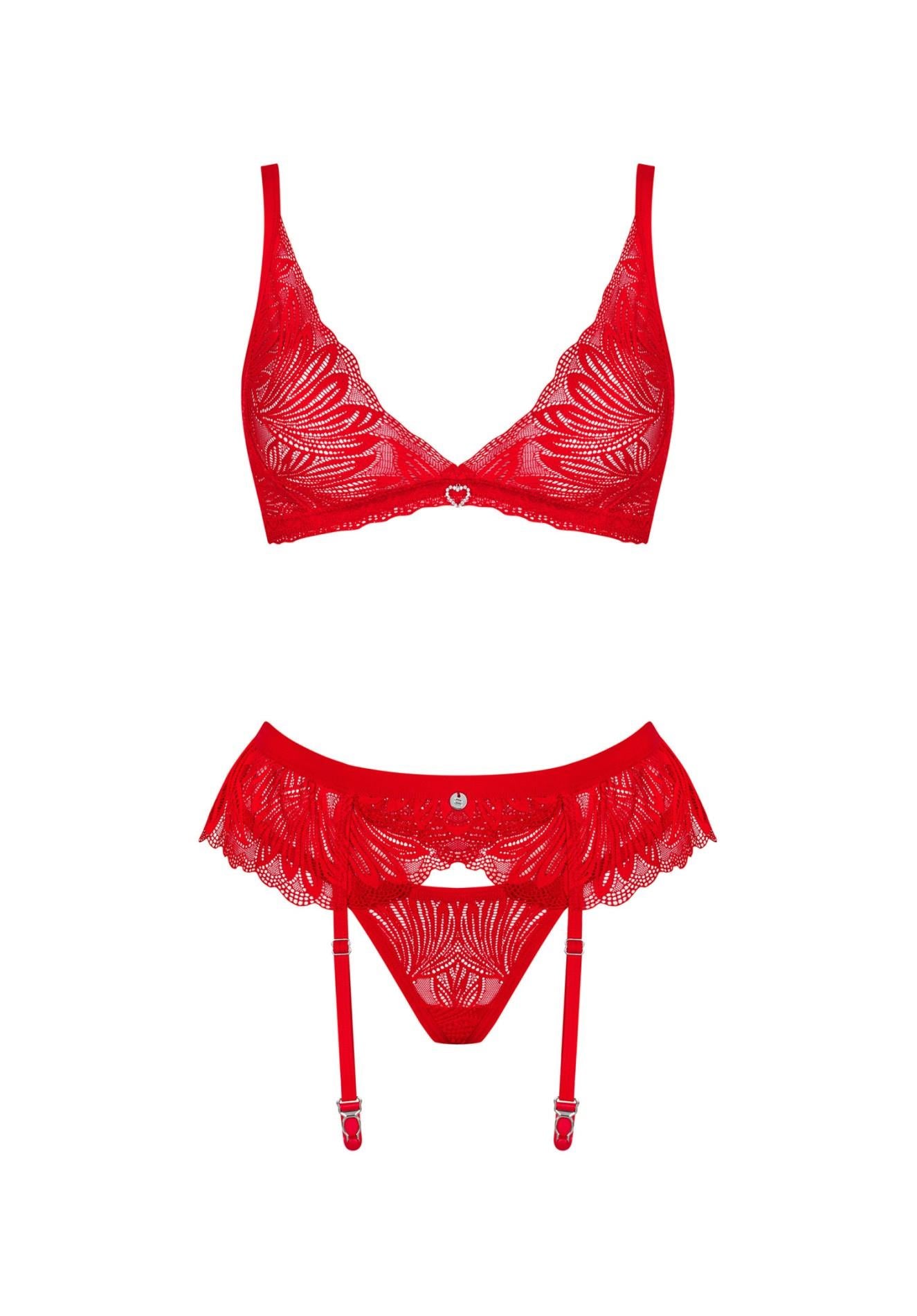 Set lenjerie intimă Obsessive Chilisa din dantelă roșie M/L
