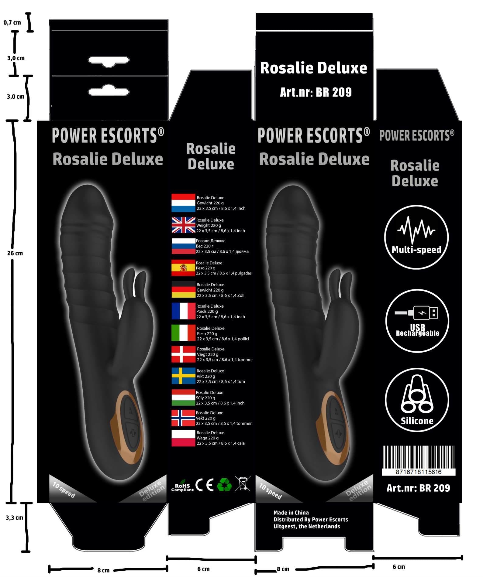 Vibrator USB Rosalie Deluxe din silicon, în formă de iepuraș, 22 cm
