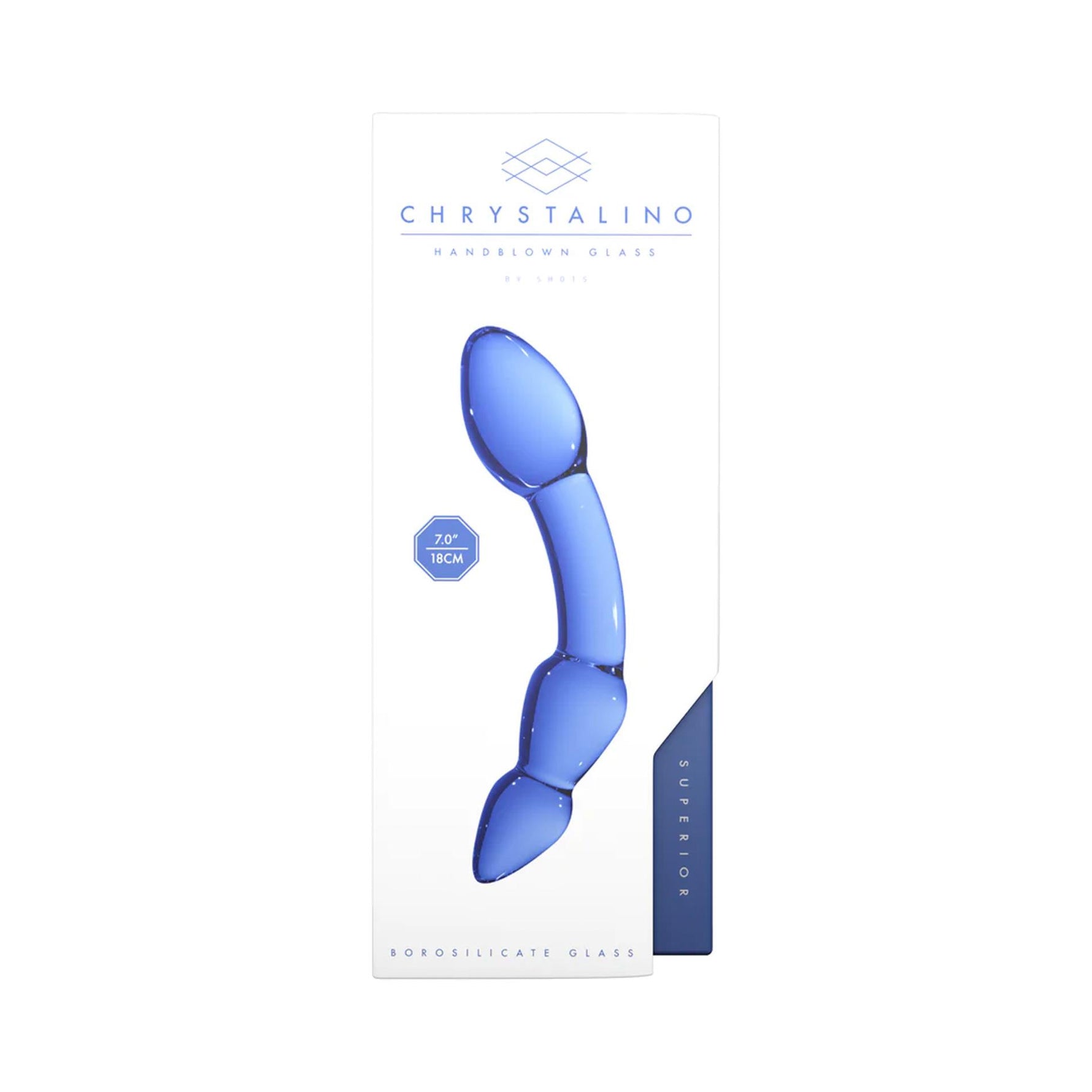 Dildo din sticlă Chrystalino Superior, albastru, 18 cm