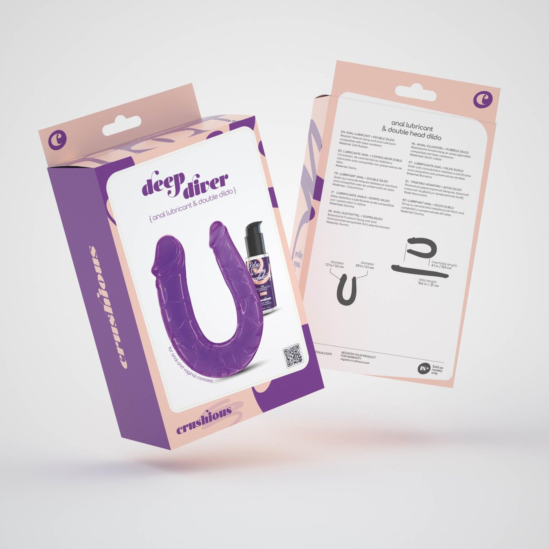Dildo dublu Crushious Deep Diver violet cu lubrifiant 50ml