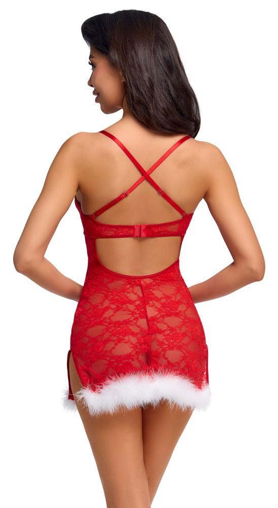 Jupon Cottelli din dantelă roșie cu pene L/XL