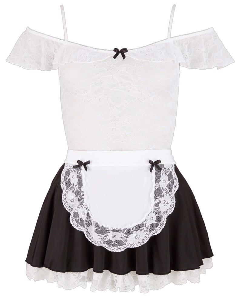 Costum de servitoare Cottelli COSTUMES alb-negru cu dantelă, mărimea M