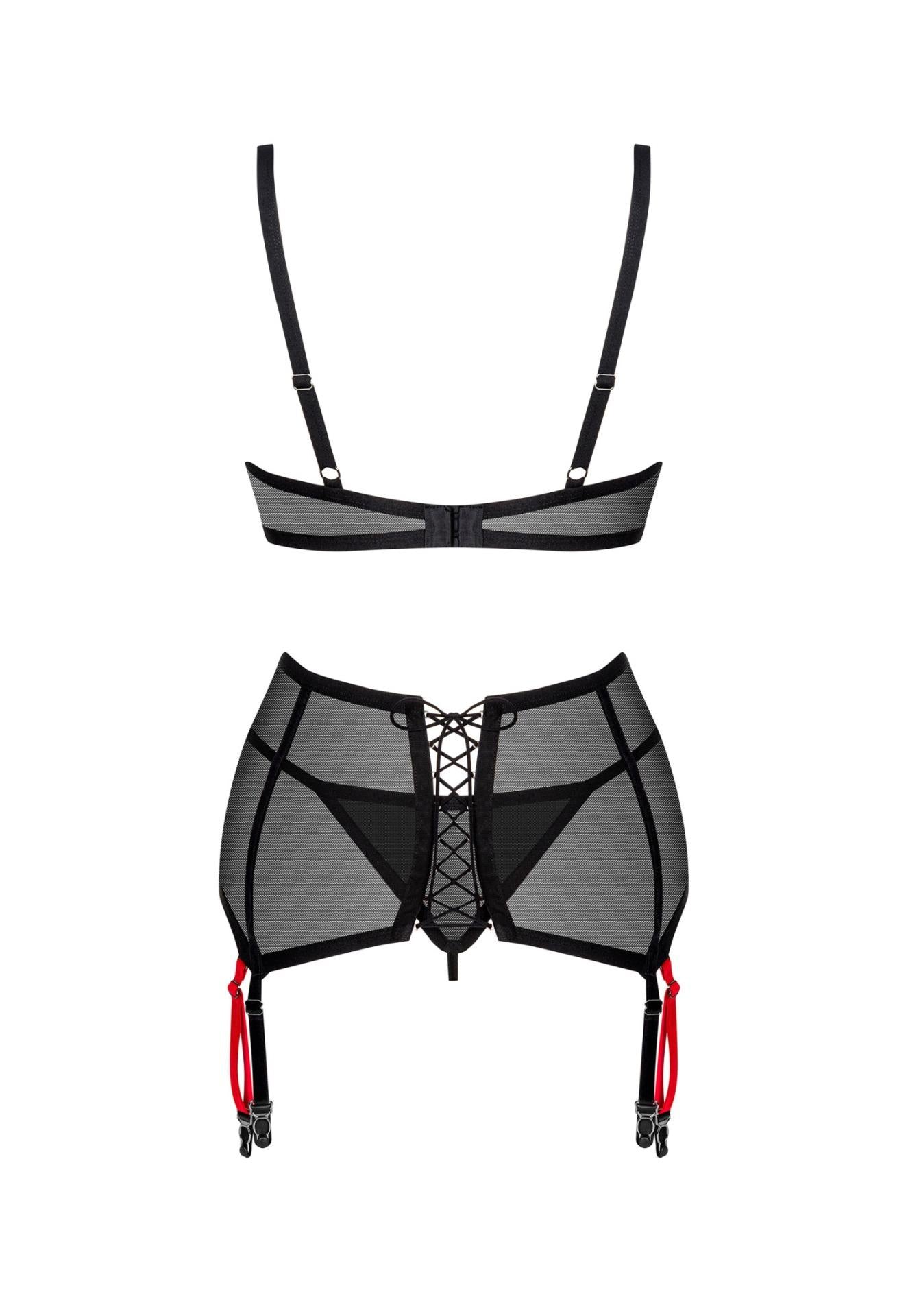 Set de lenjerie intimă Glandez Obsessive din trei piese, negru M/L