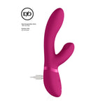 Vibrator Vive Kyra din silicon cu formă de iepuraș, roz, USB, 21 cm