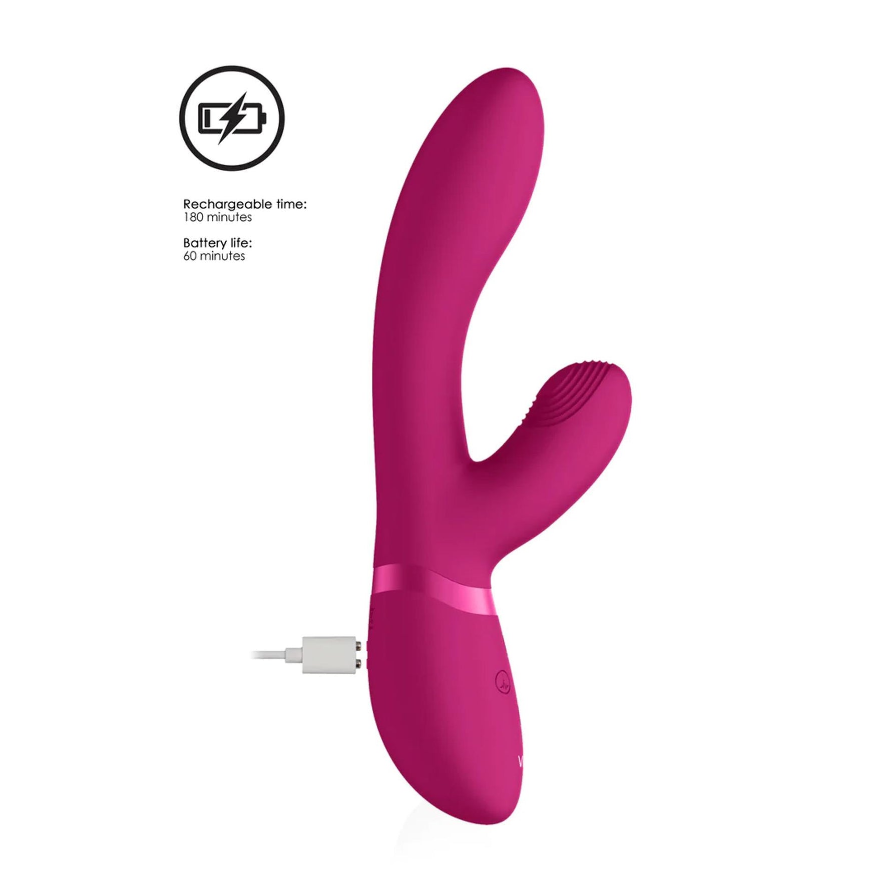 Vibrator Vive Kyra din silicon cu formă de iepuraș, roz, USB, 21 cm