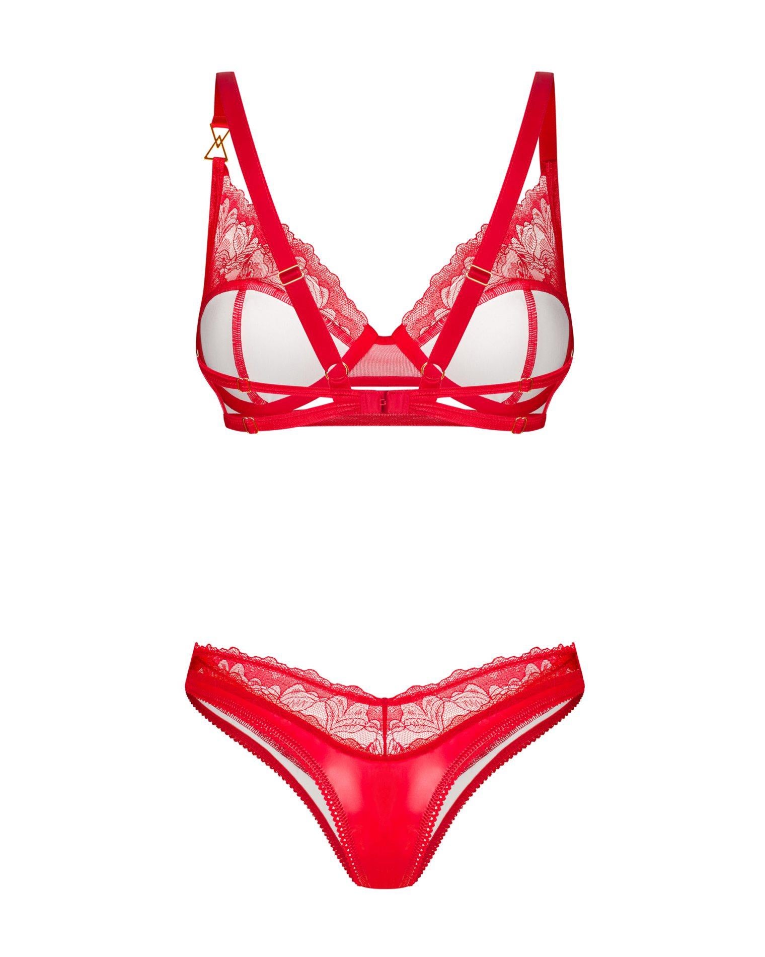 Set lenjerie intimă Obsessive Aliosa din dantelă roșie 2XL/3XL
