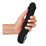 Vibrator realist fantezie, silicon negru, 22 cm, USB cu încălzire