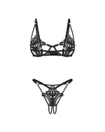 Set lenjerie intimă Obsessive Luise Sublim negru cu imprimeu floral, mărime S/M