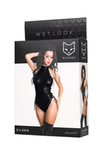 Body lucios Eileen cu aspect ud, negru, L