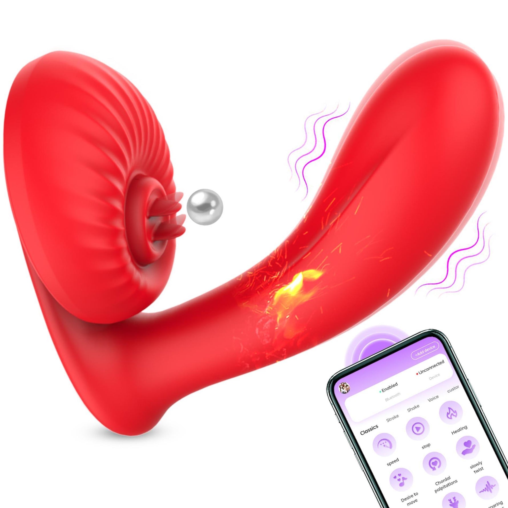 Vibrator din silicon pentru lins, încălzit, cu 10 moduri, aplicație, seria B Fox