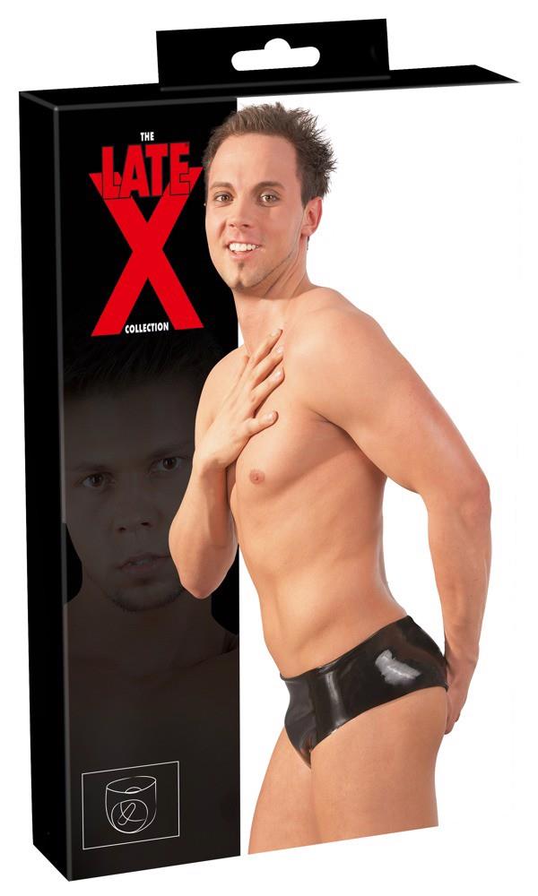 Chiloți din latex cu dildo anal Late X negri M/L 14 cm