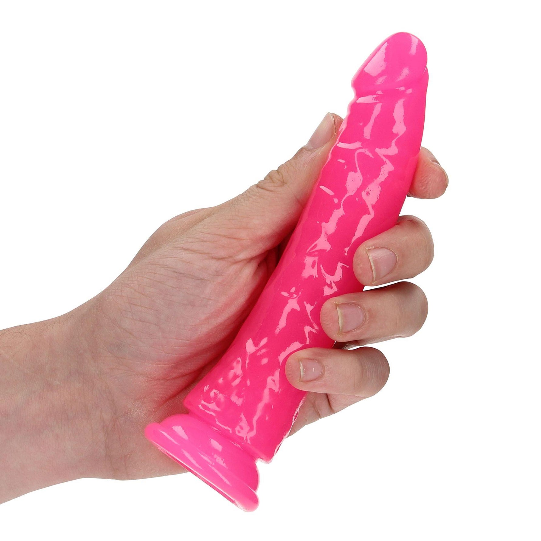Dildo subțire și realist cu ventuză, strălucitor în întuneric, 15,5 cm