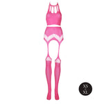 Set lenjerie intimă Ouch roz neon cu top și ciorapi XS/XL