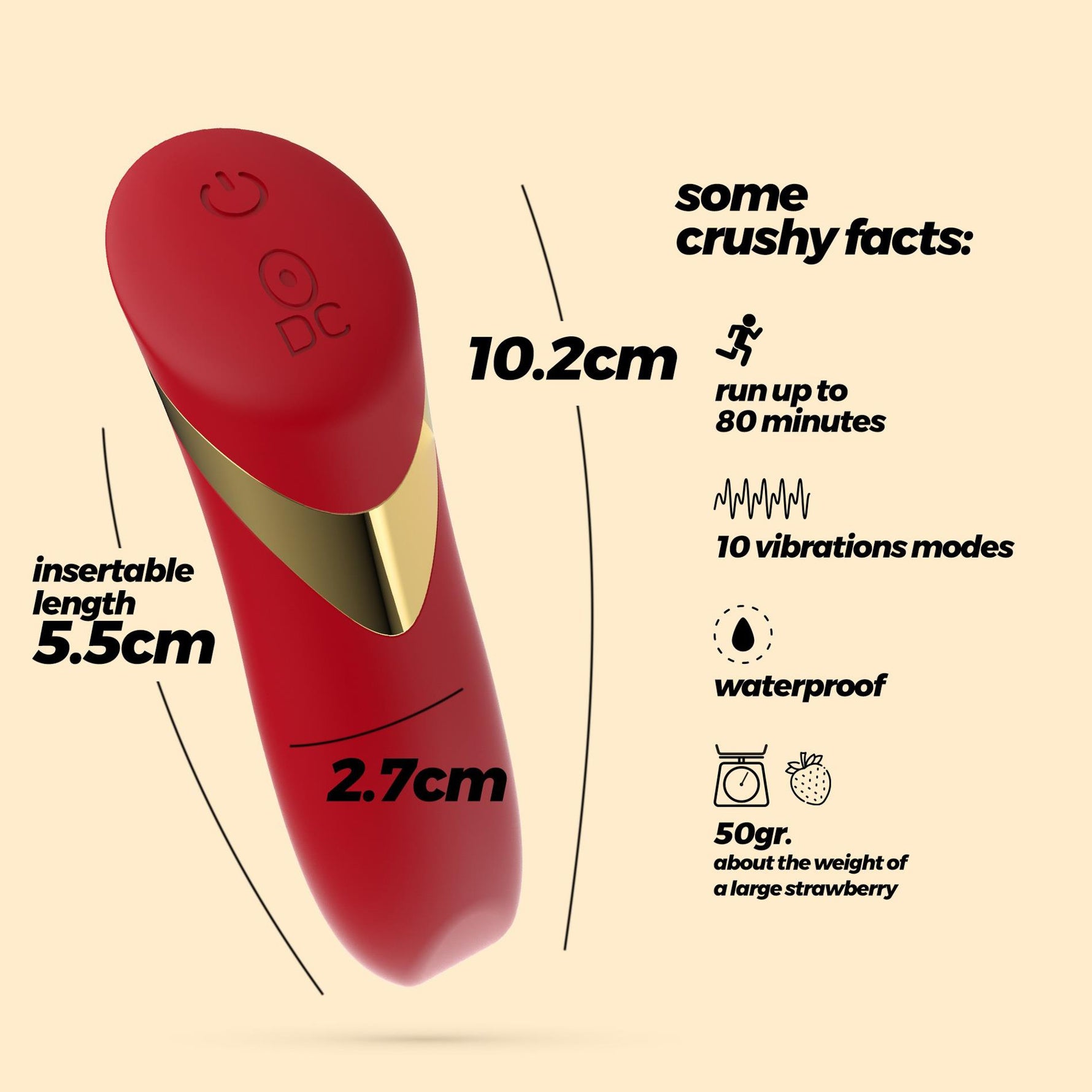Mini vibrator Crushious Blinders reîncărcabil, silicon roșu, 10 cm