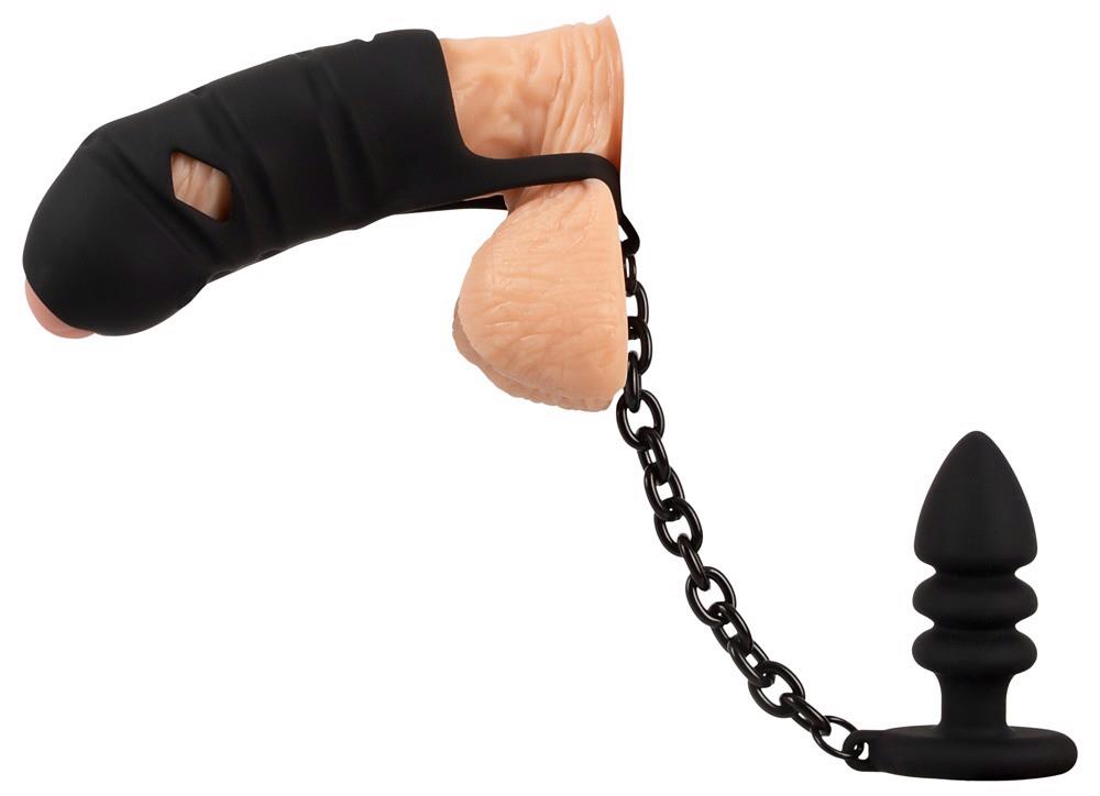 Cușcă pentru penis Black Velvets din silicon cu dop anal