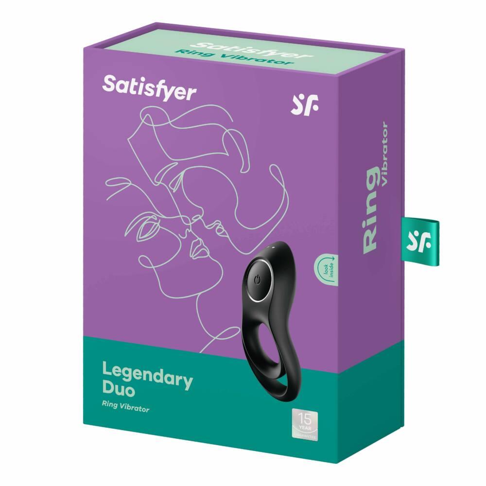 Inel vibrator dublu Satisfyer Legendary Duo din silicon negru