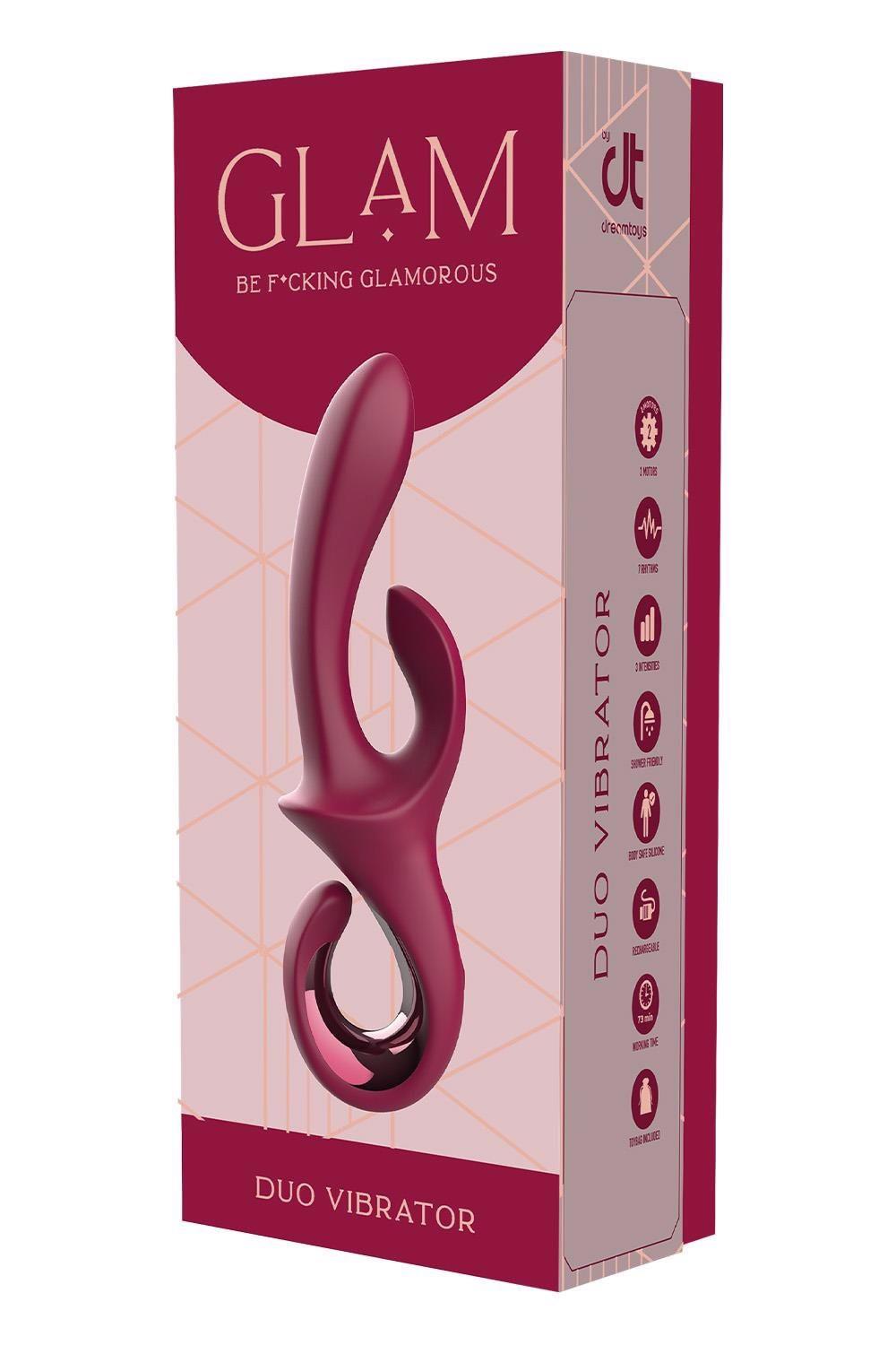 Vibrator USB din silicon Glam Duo Dreamtoys, formă de iepuraș, 22 cm